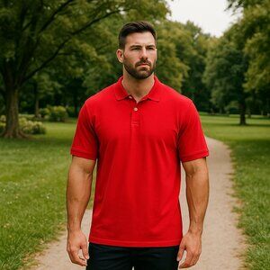City Streets Golf Polo‎ Shirt Men XXL Red Short Sleeves Beach Travel Casual Y2K